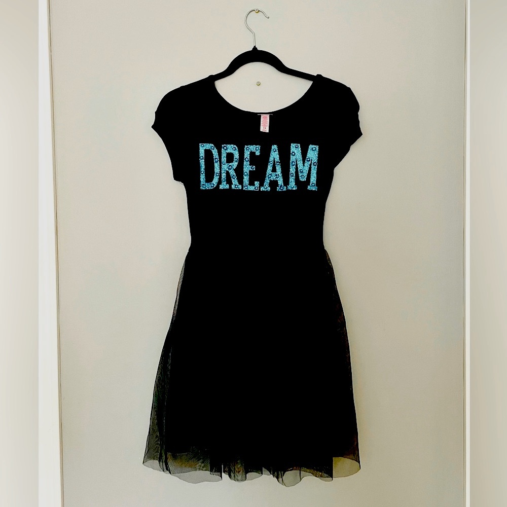Black Mesh Dress with Glitter Print
